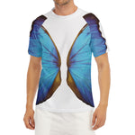 Blue Butterfly Wings Print Men's Short Sleeve Rash Guard