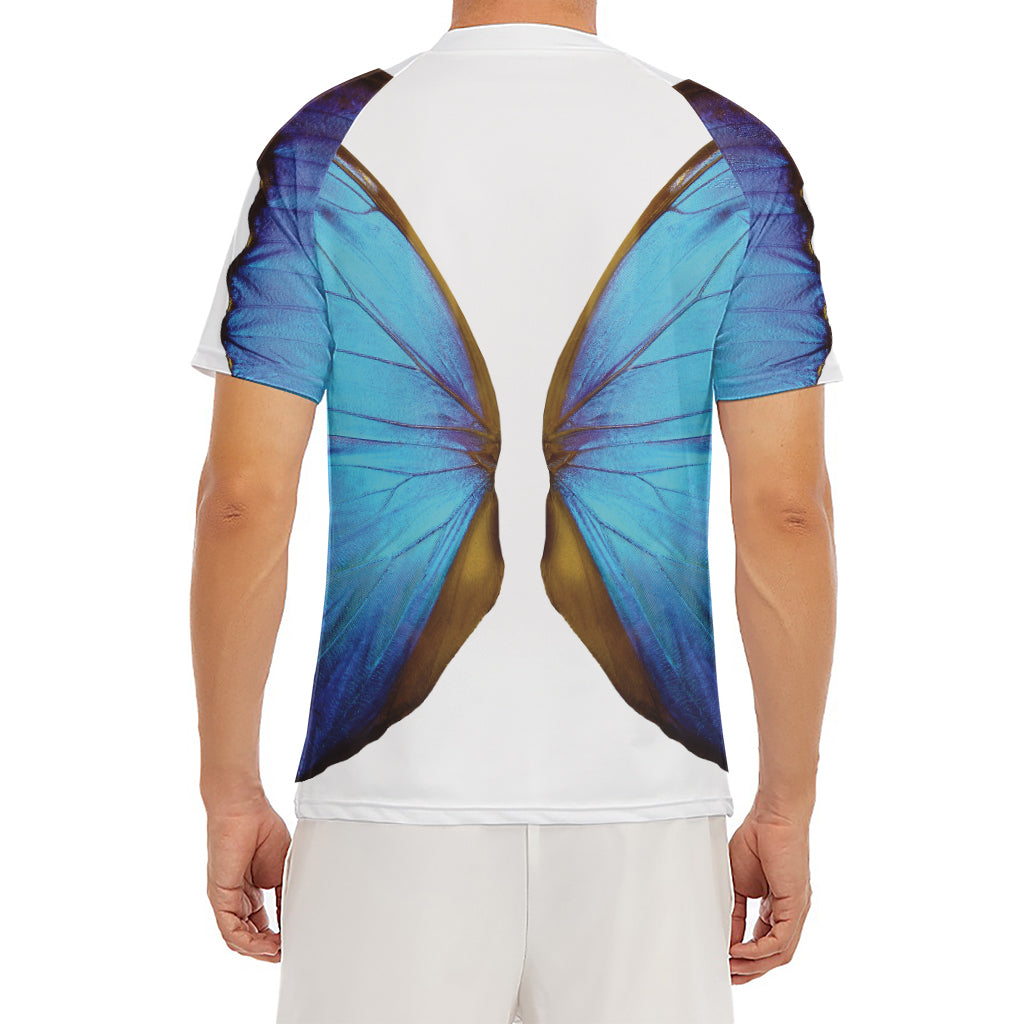 Blue Butterfly Wings Print Men's Short Sleeve Rash Guard