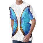 Blue Butterfly Wings Print Men's Velvet T-Shirt