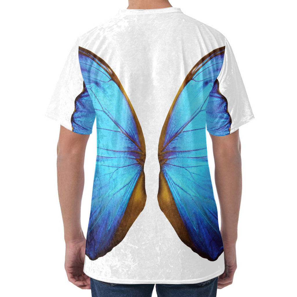 Blue Butterfly Wings Print Men's Velvet T-Shirt