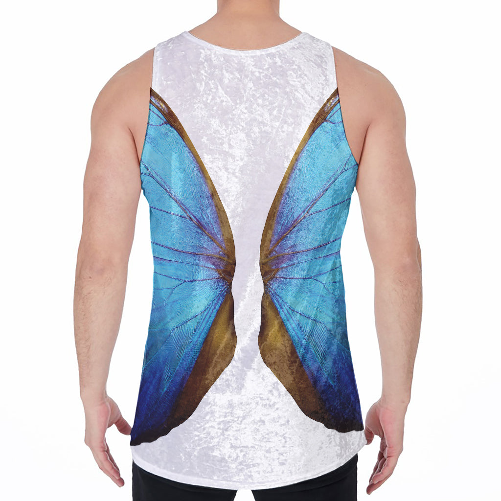 Blue Butterfly Wings Print Men's Velvet Tank Top