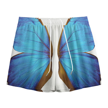 Blue Butterfly Wings Print Mesh Shorts