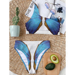 Blue Butterfly Wings Print One Shoulder Bikini Top