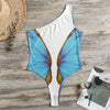 Blue Butterfly Wings Print One Shoulder Bodysuit