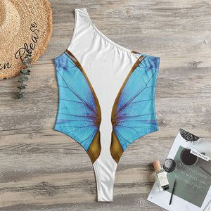 Blue Butterfly Wings Print One Shoulder Bodysuit