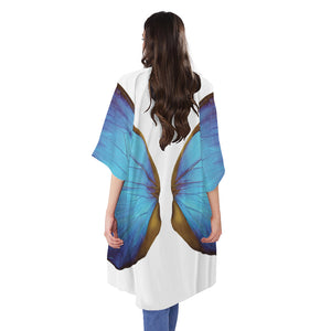 Blue Butterfly Wings Print Open Front Beach Cover Up