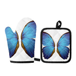 Blue Butterfly Wings Print Oven Mitt And Pot Holder Set