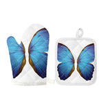 Blue Butterfly Wings Print Oven Mitt And Pot Holder Set