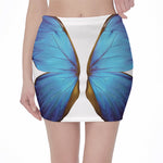 Blue Butterfly Wings Print Pencil Mini Skirt