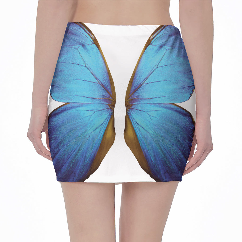 Blue Butterfly Wings Print Pencil Mini Skirt