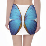 Blue Butterfly Wings Print Pencil Mini Skirt