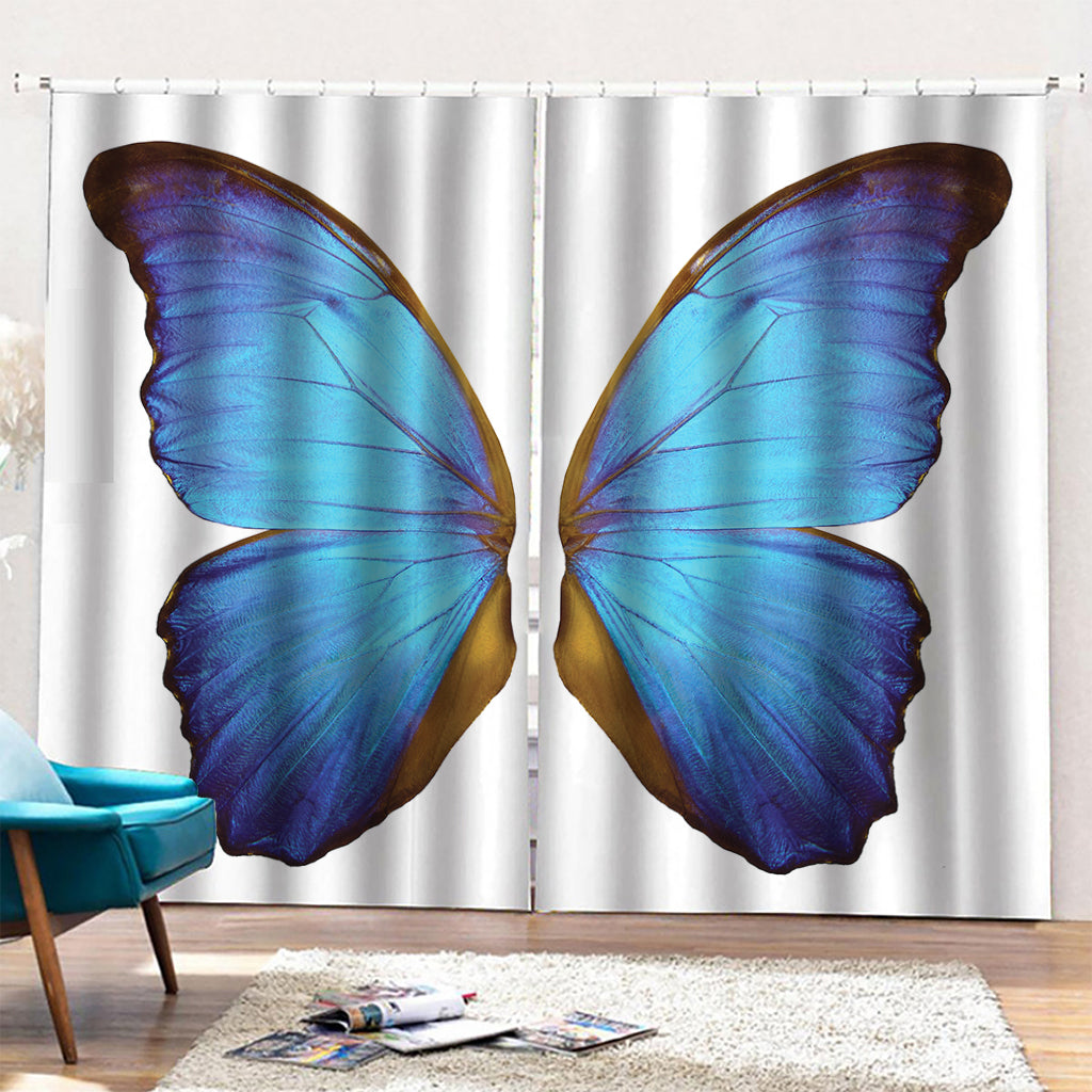 Blue Butterfly Wings Print Pencil Pleat Curtains