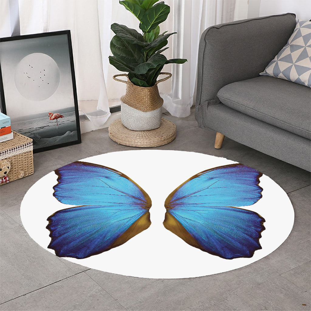 Blue Butterfly Wings Print Round Rug