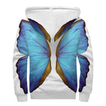 Blue Butterfly Wings Print Sherpa Lined Zip Up Hoodie