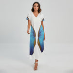 Blue Butterfly Wings Print Short Sleeve Maxi Dress