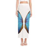 Blue Butterfly Wings Print Side Slit Maxi Skirt
