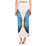 Blue Butterfly Wings Print Side Slit Maxi Skirt