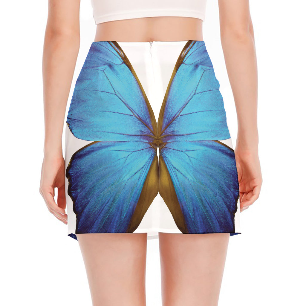 Blue Butterfly Wings Print Side Slit Mini Skirt