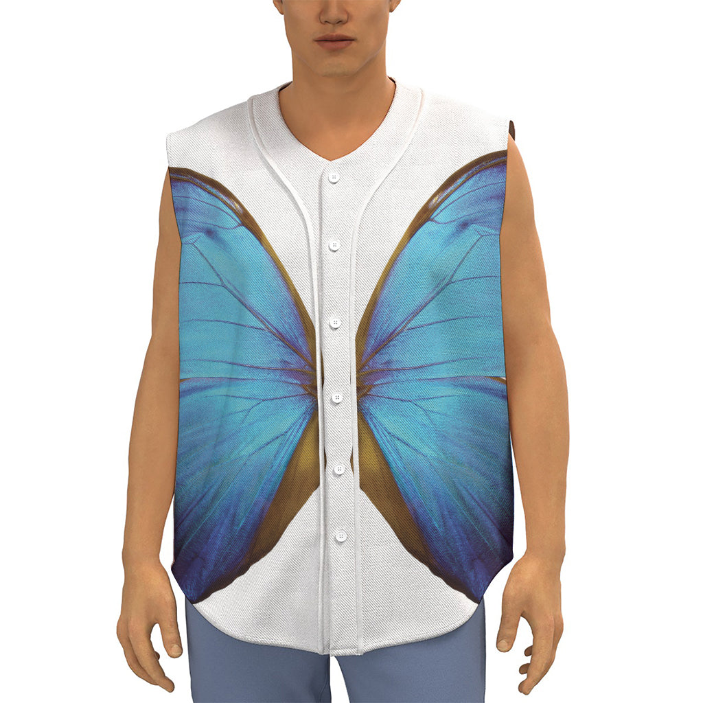 Blue Butterfly Wings Print Sleeveless Baseball Jersey