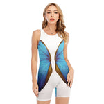 Blue Butterfly Wings Print Sleeveless One Piece Swimsuit