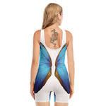 Blue Butterfly Wings Print Sleeveless One Piece Swimsuit
