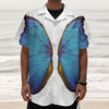 Blue Butterfly Wings Print Textured Short Sleeve Shirt