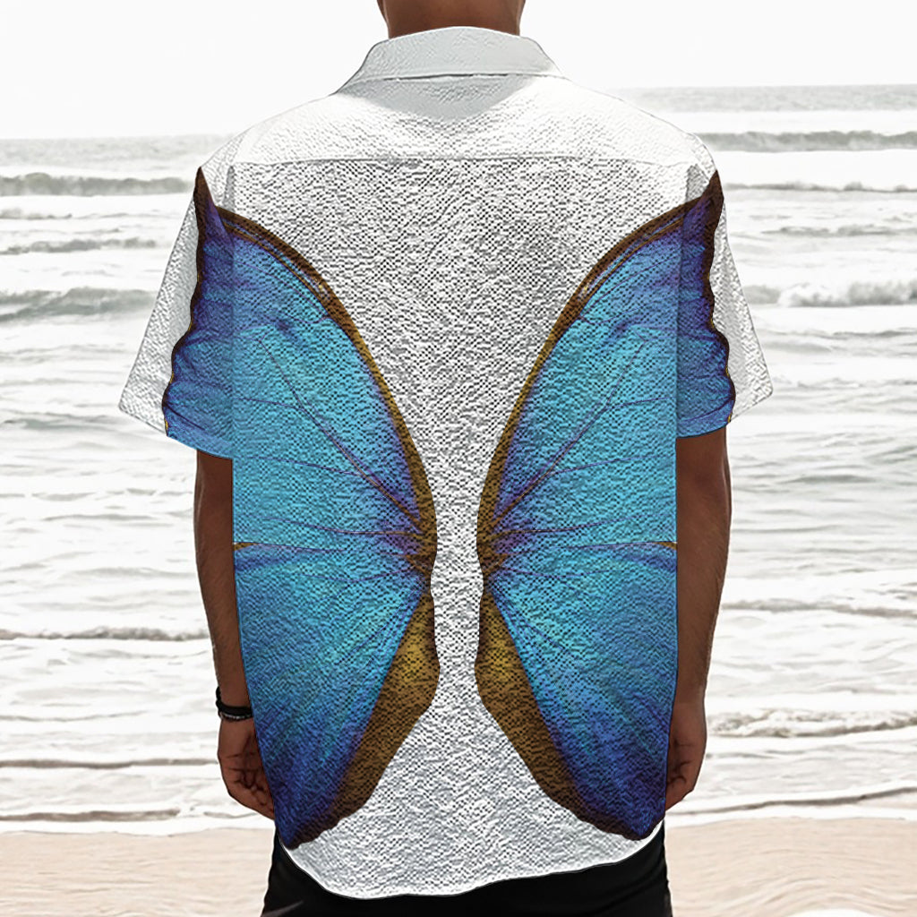 Blue Butterfly Wings Print Textured Short Sleeve Shirt