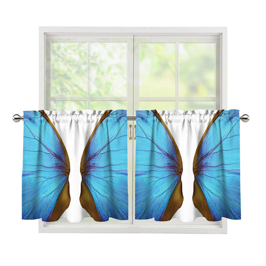 Blue Butterfly Wings Print Tier Curtains