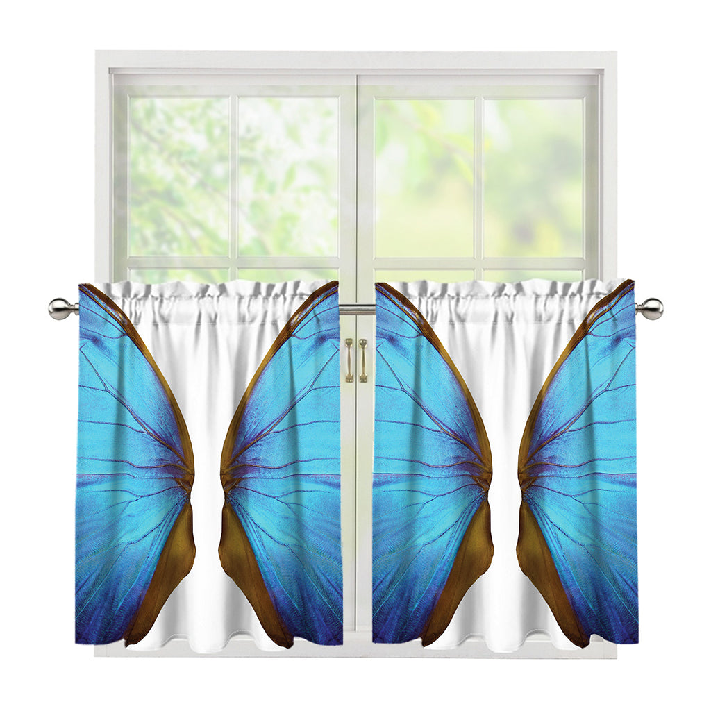 Blue Butterfly Wings Print Tier Curtains
