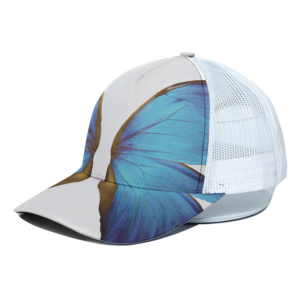Blue Butterfly Wings Print White Mesh Trucker Cap