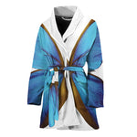 Blue Butterfly Wings Print Women's Bathrobe