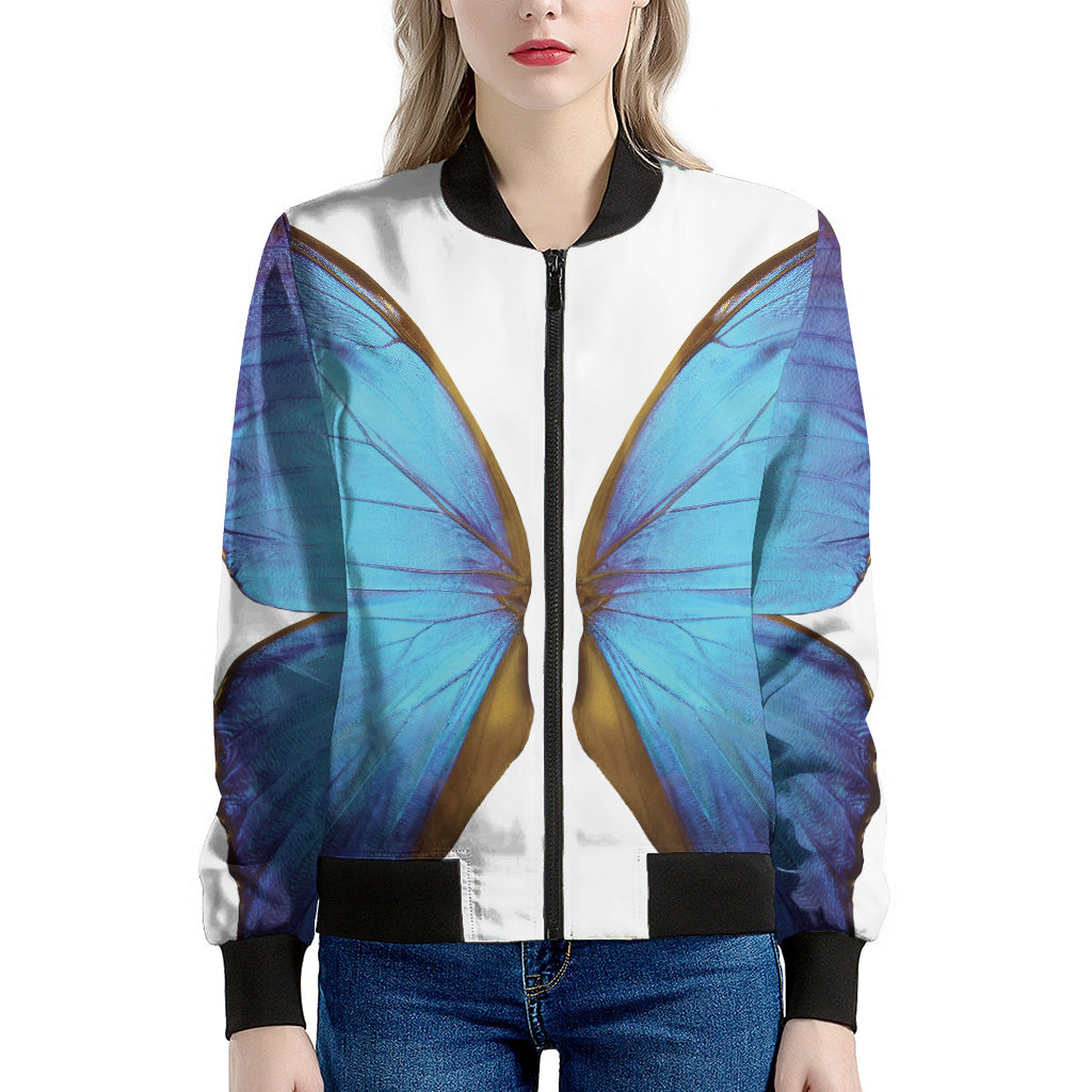 Blue Butterfly Wings Print Women's Bomber Jacket