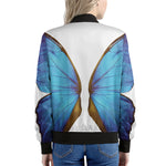 Blue Butterfly Wings Print Women's Bomber Jacket