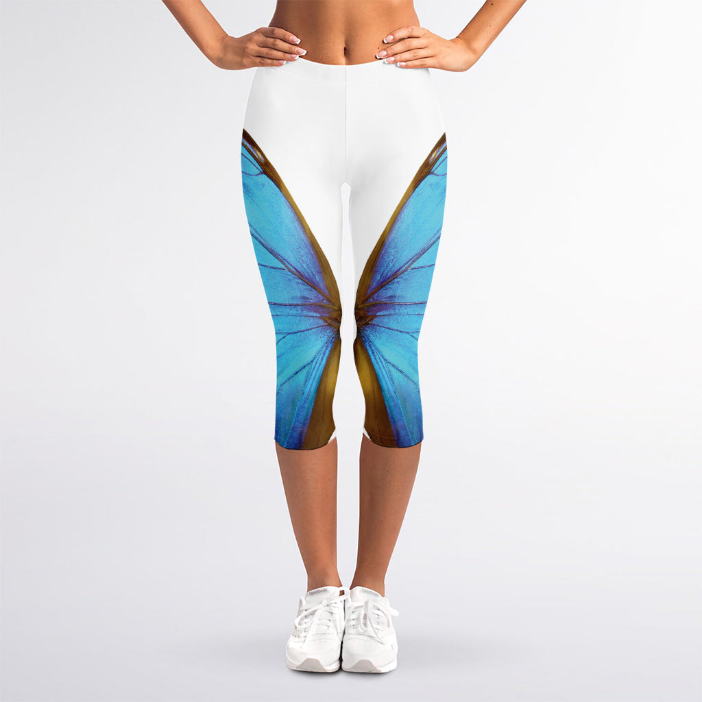 Blue Butterfly Wings Print Women's Capri Leggings