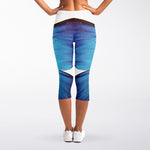 Blue Butterfly Wings Print Women's Capri Leggings