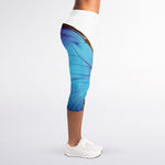 Blue Butterfly Wings Print Women's Capri Leggings
