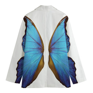 Blue Butterfly Wings Print Women's Cotton Blazer