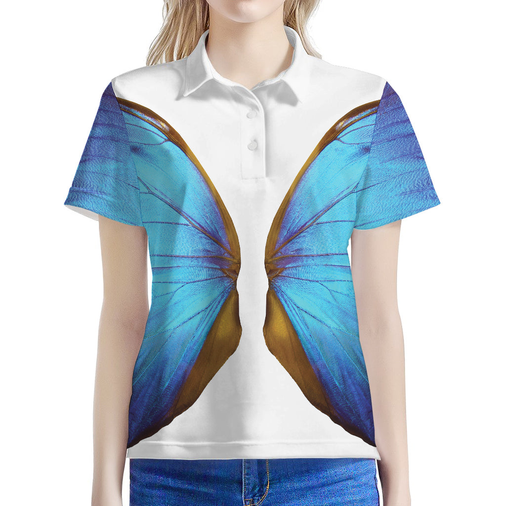 Blue Butterfly Wings Print Women's Polo Shirt