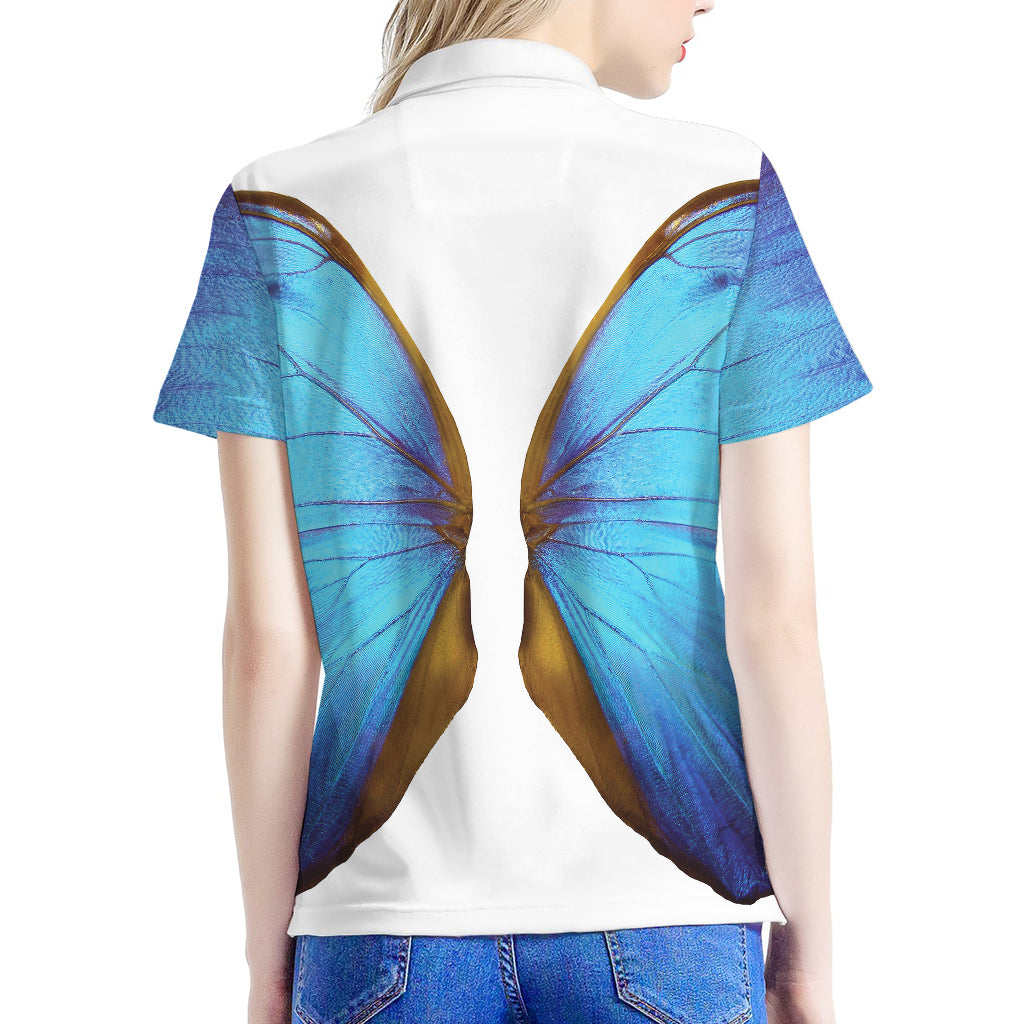 Blue Butterfly Wings Print Women's Polo Shirt