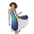 Blue Butterfly Wings Print Sleeveless Knee Length Dress