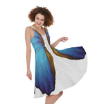 Blue Butterfly Wings Print Women's Sleeveless Dress