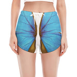Blue Butterfly Wings Print Women's Split Running Shorts
