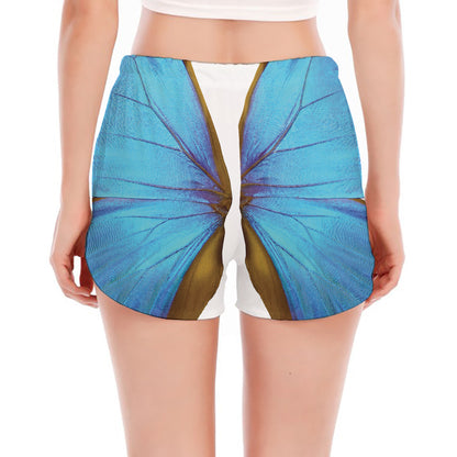 Blue Butterfly Wings Print Women's Split Running Shorts