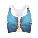 Blue Butterfly Wings Print Women's Sports Bra