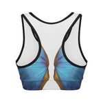 Blue Butterfly Wings Print Women's Sports Bra