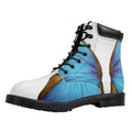 Blue Butterfly Wings Print Padded Collar Lace Up Boots
