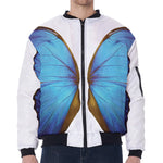 Blue Butterfly Wings Print Zip Sleeve Bomber Jacket