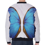Blue Butterfly Wings Print Zip Sleeve Bomber Jacket