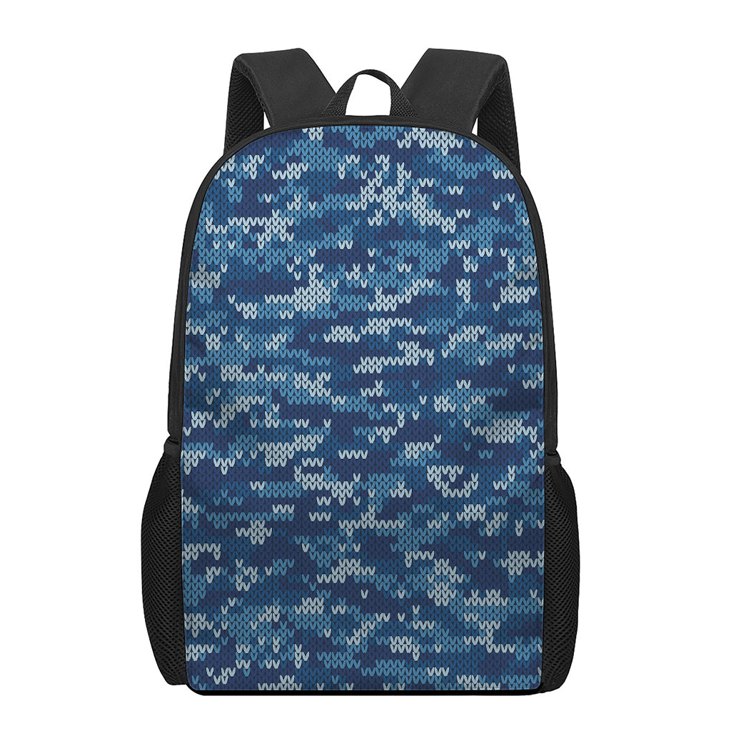 Blue Camouflage Knitted Pattern Print 17 Inch Backpack