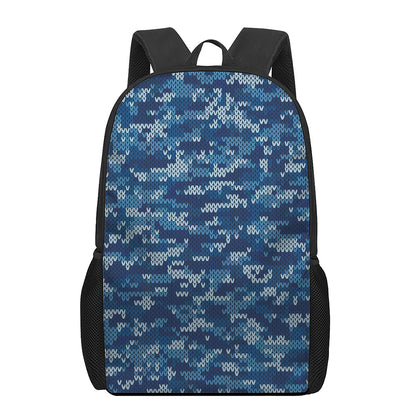 Blue Camouflage Knitted Pattern Print 17 Inch Backpack
